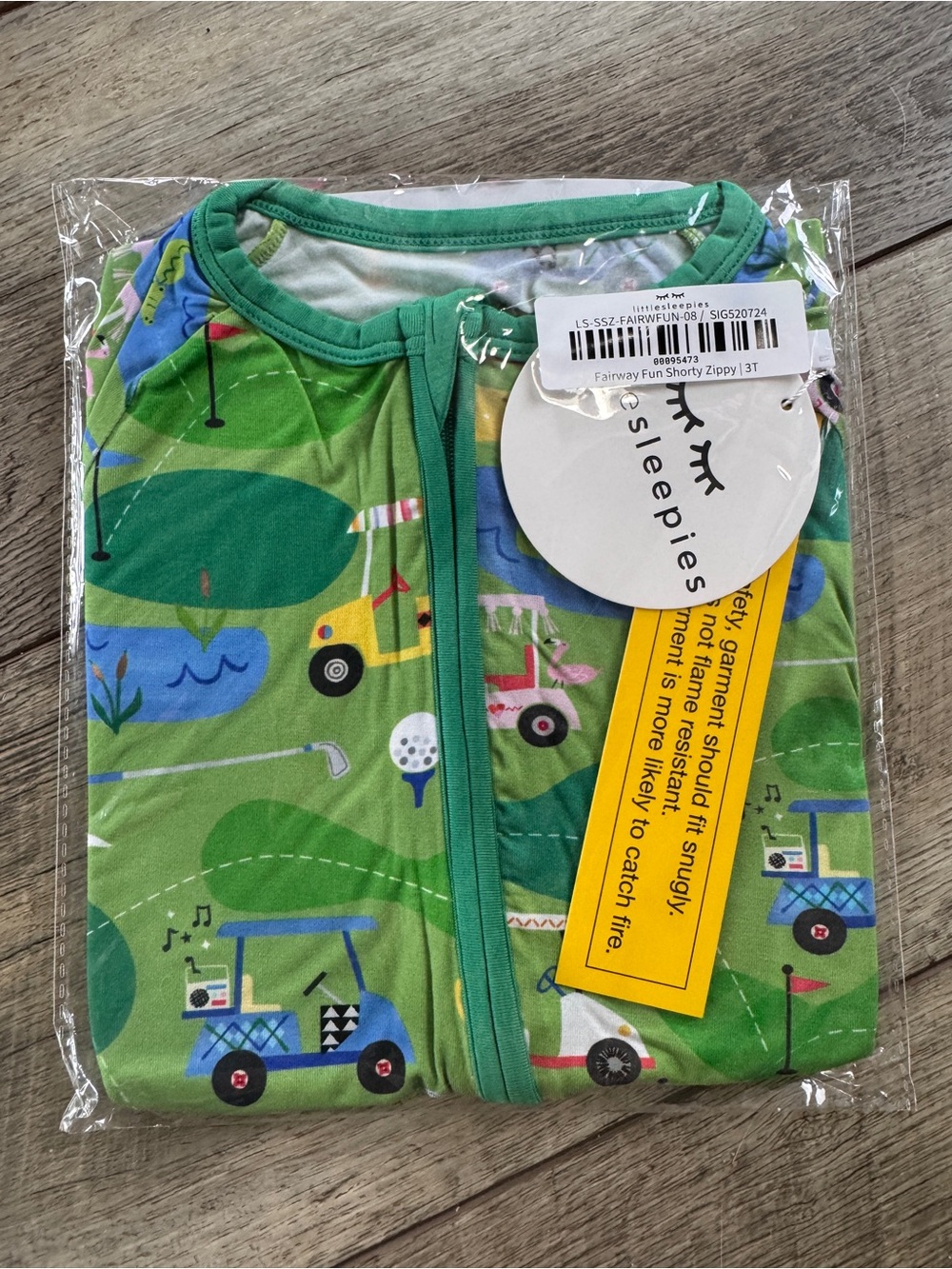 Little Sleepies Green Golf Course Bamboo Fairway Fun Zippy Shorty 3T NEW